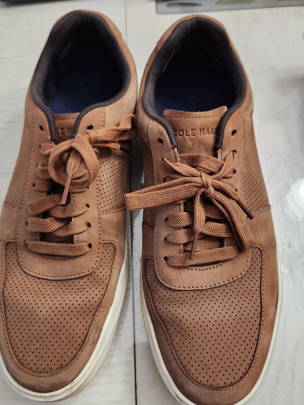 Cole Haan Men’s Tan Perforated Leather Lace-Up Sneakers - 13w